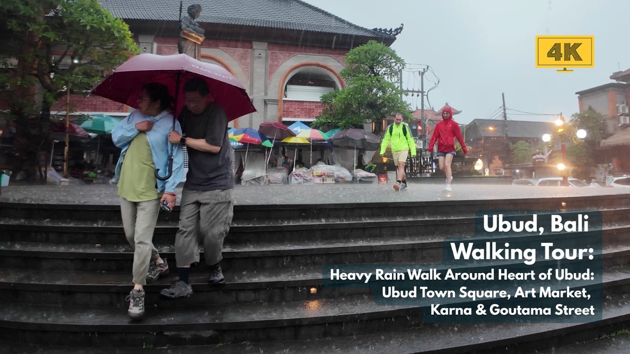 UBUD, Bali Relaxing Heavy Rain Walk Around Karna, Goutama & Main Streets | 2026 Walking Tour 4K60fps