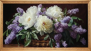 Lilacs and Peonies Frame TV Art | Golden Frame | 2 Hours 6 images | 4K | with music