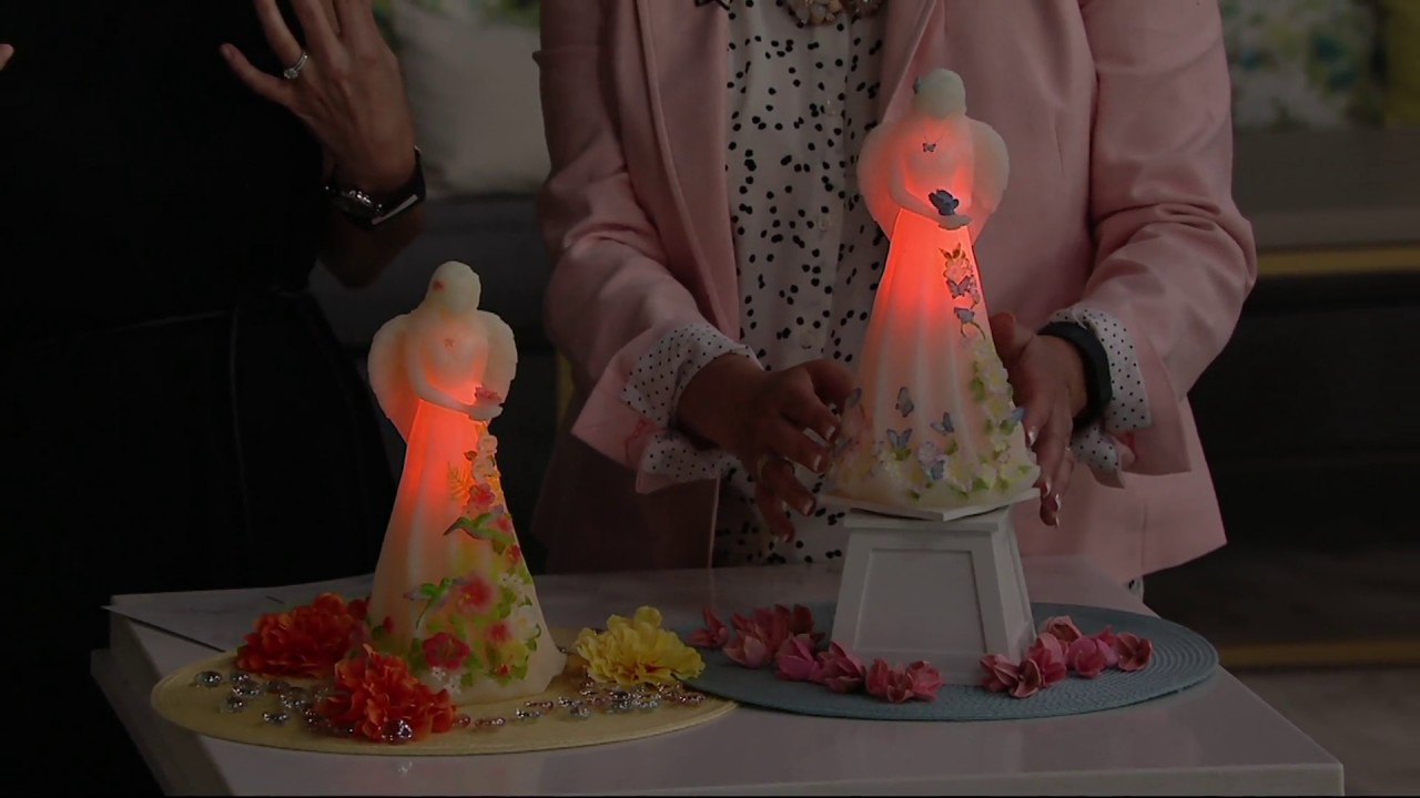 Candle Impressions 11" Illuminated Wax Angel with Spring Scene on QVC