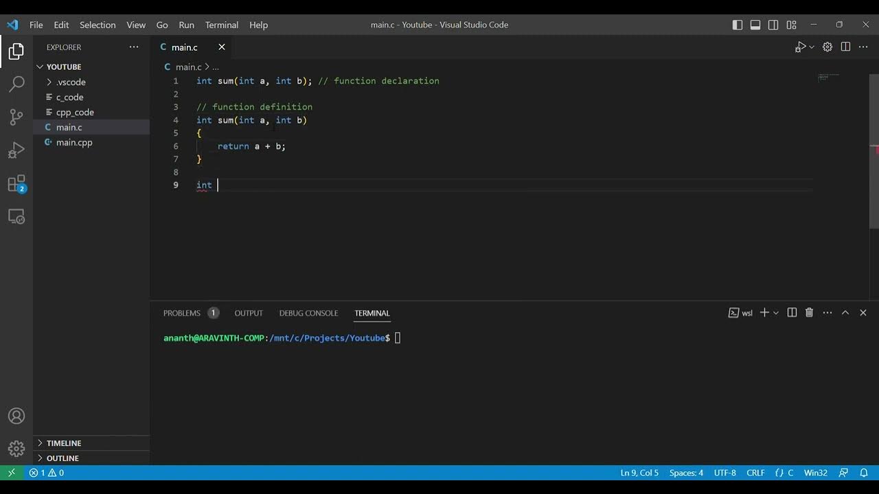 Function declaration vs definition in C? - YouTube