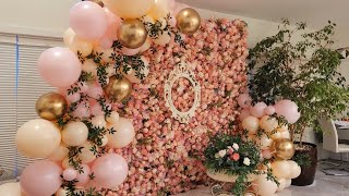 Balloon Garland on a flower wall / Double stuffed balloon garland / Rose Morning Flower wall