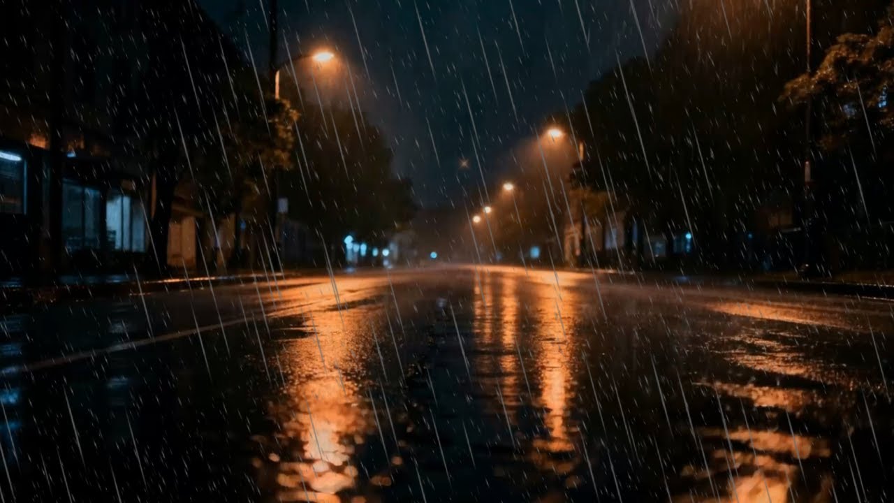Heavy Rain Flowing Along a Still Urban Street After Dark | Rain Sounds for Peaceful Sleep 💤