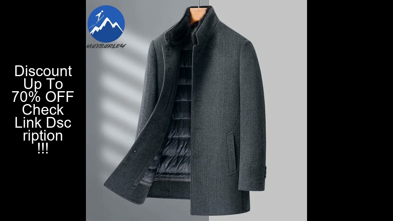 Maxbarley Winter Woolen Coat Men Fashion Detachable Down Jacket Fur Collar Warm Overcoat Korean Desi