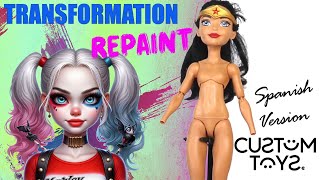 Mattel DC superheroes, REPAINT transformación de Mujer Maravilla a Harley Quinn escuadrón su!cid@.