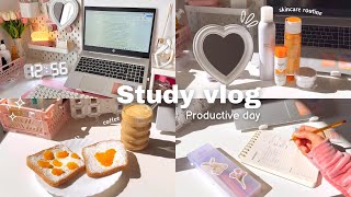 Productive Study Vlog🥯| Aesthetic morning routine, skincare, spring flower, lots of coffee, k-drama🌼