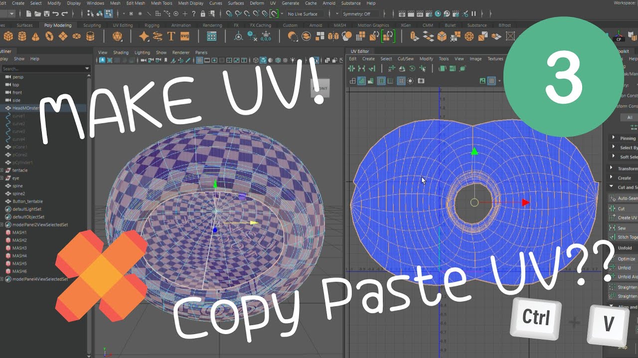 Maya Tutorial Make a monster | Part 3 make UV (Copy Paste??) - YouTube