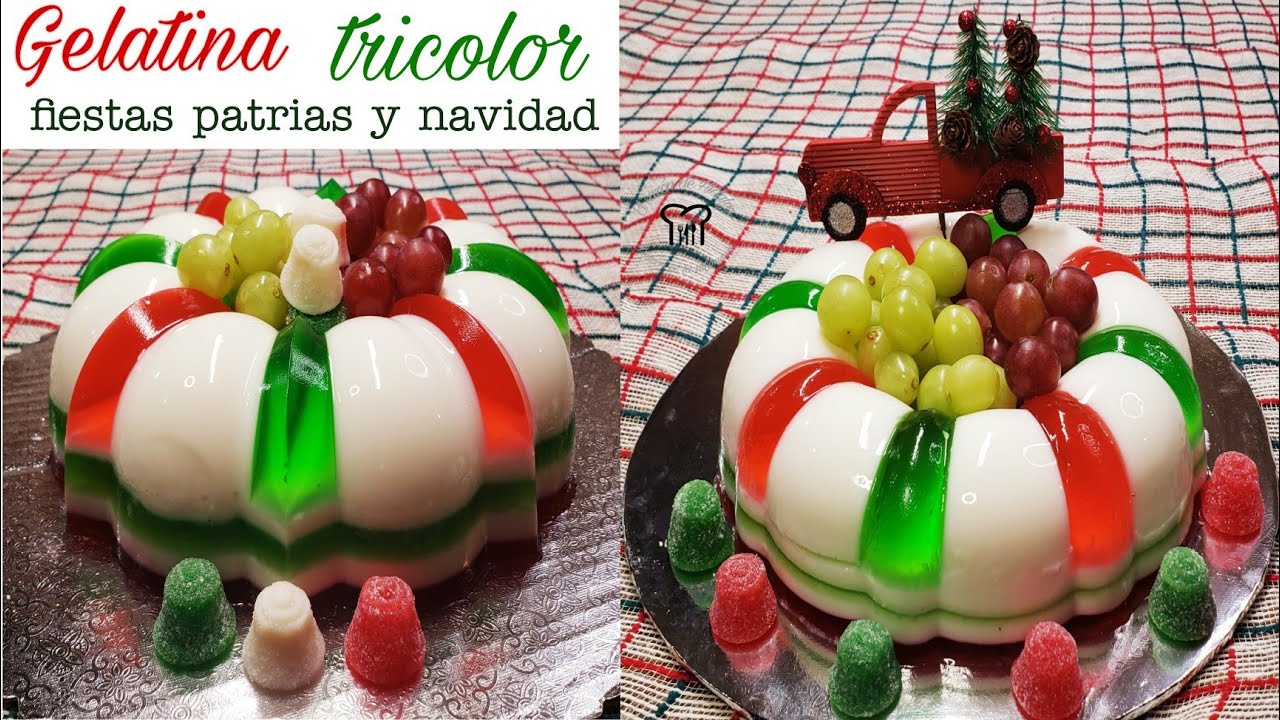 Como hacer gelatina tricolor para fiestas patrias y navideña / gelatina navideña fácil