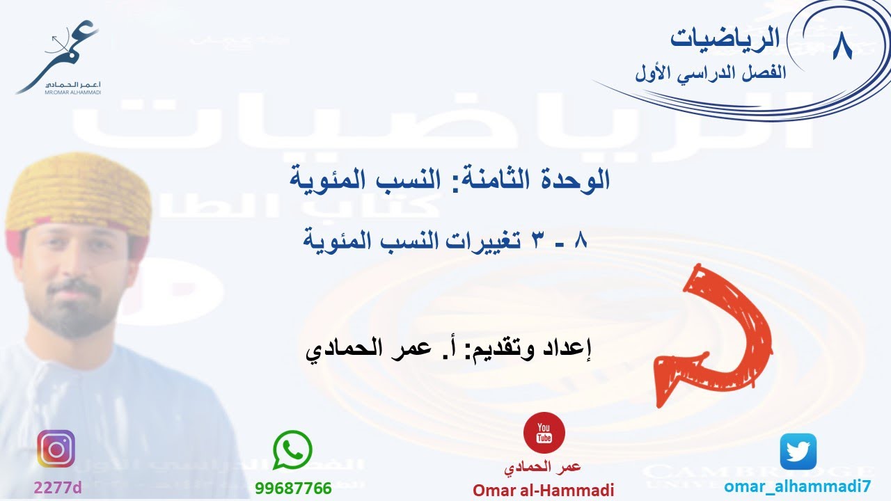 8 - 3 درس تغيرات النسب المئوية   - الرياضيات ( الصف الثامن) أ.عمر الحمادي