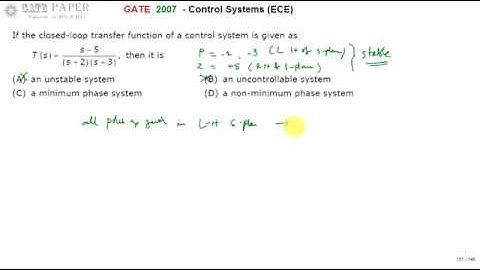 GATE 2007 ECE Transfer function of a Non Minimum phase system