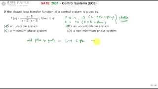 Famous GATE 2007 ECE Transfer function of a Non Minimum phase system Wealth