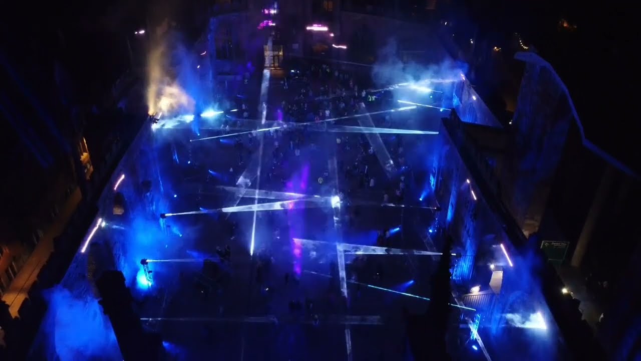 Laser Light City by Seb Lee-Delisle / Drone by Mook @ Coventry Cathedral ruins 21.07.2022