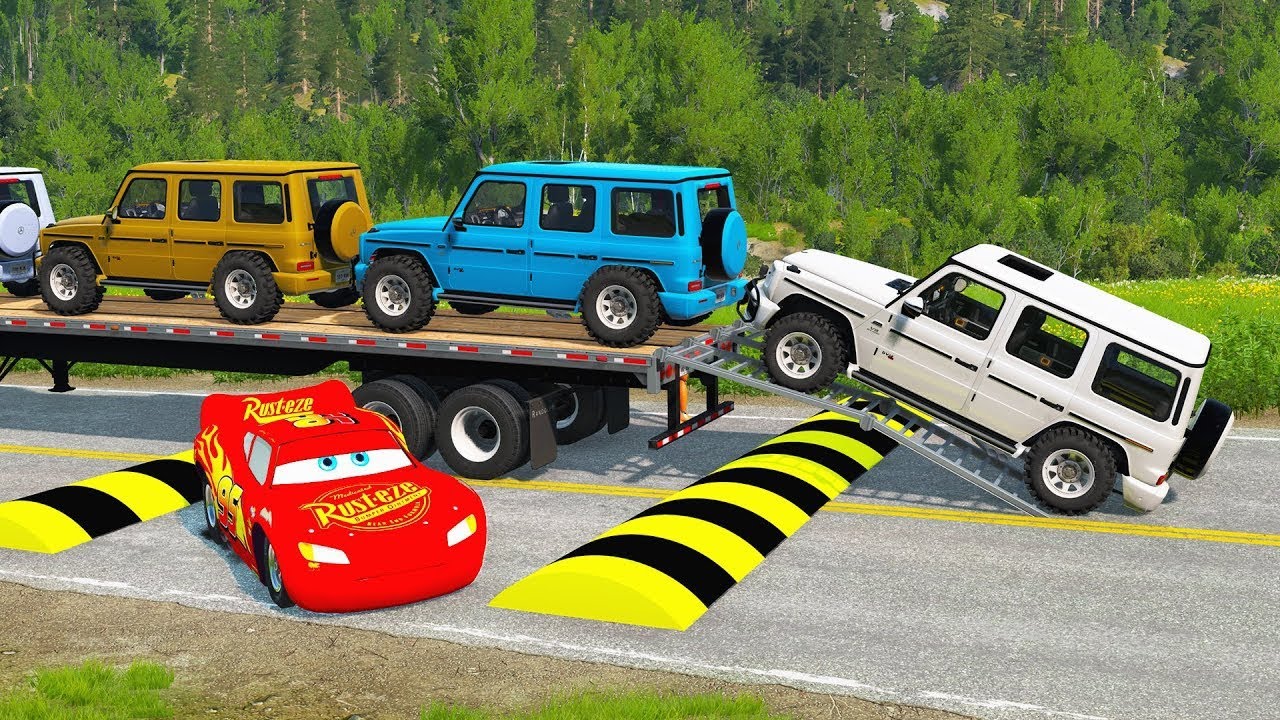 Flatbed Truck Mcqueen  |  Transportation with Truck - Porthole vs Car 34  -  BeamNG.Drive