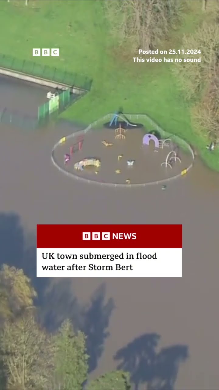 UK town submerged in water after Storm Bert. #Storm #Flood #BBCNews