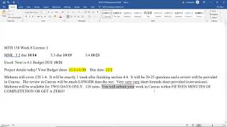 MTH 154 Week 8 Lecture 1 3.4 and Project Details