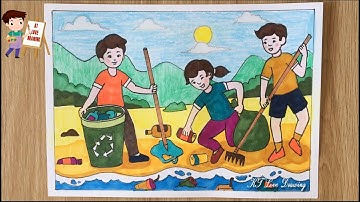 Vẽ tranh đề tài: Nhặt rác thải bảo vệ môi trường biển | Vẽ chung tay nhặt rác làm sạch môi trường.