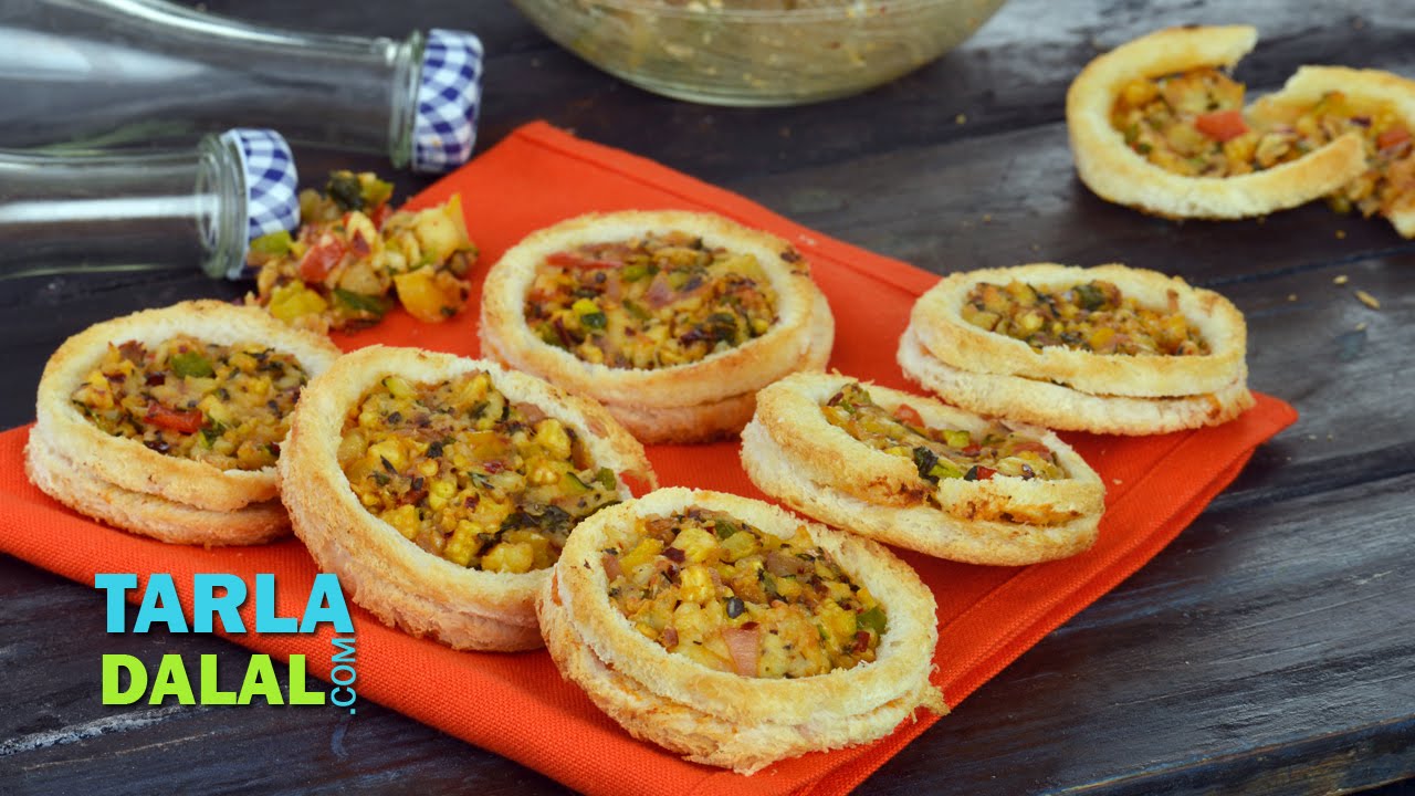 Cheesy Vegetable Discs, Bread Baked Appetiser by Tarla Dalal YouTube
