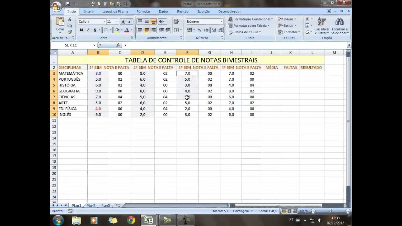 Como fazer planilha de notas escolares -- 24 