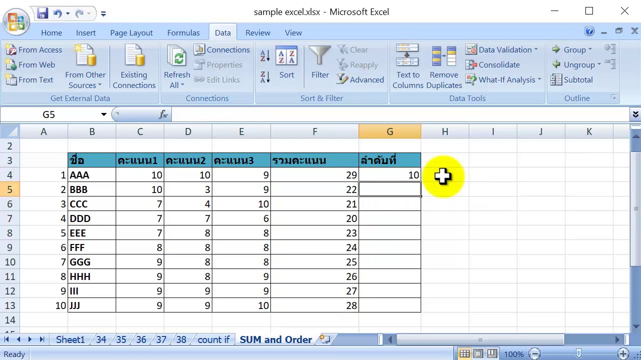 โปรแกรมคำนวณคะแนน  Update  Easy Excel : วิธีการรวมคะแนนและจัดเรียงลำดับใน Excel