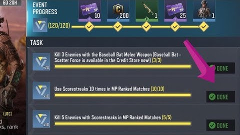 Call Of Duty Mobile Use Scorestreaks 10 times in MP Ranked Matches Task Complete
