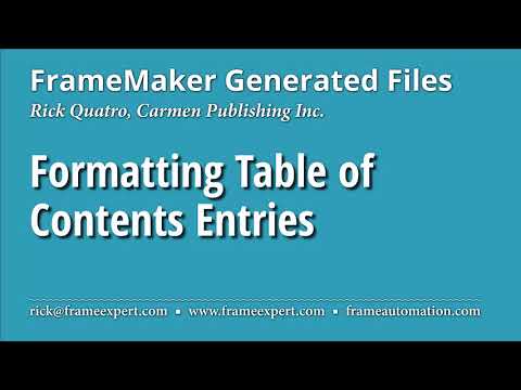 Formatting Table of Contents Entries