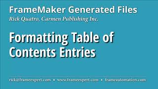 Formatting Table of Contents Entries