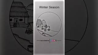 Circle Scenery Drawing | Winter Season Scenery Draw #Sceneryart #Birdscenery #Art #Draw #Shorts