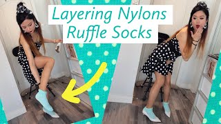 Ruffle Socks On Pantyhose Layering Nylons Tights, Heels Pumps Stilettos, Legs Feet Soles Model