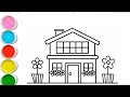 How to draw a House with scenery for kids &amp; toddlers / easy step by step house/ tree drawing