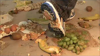 Food stomping with sneakers
