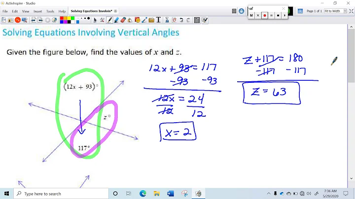 Solving Equations Involving Vertical Angles