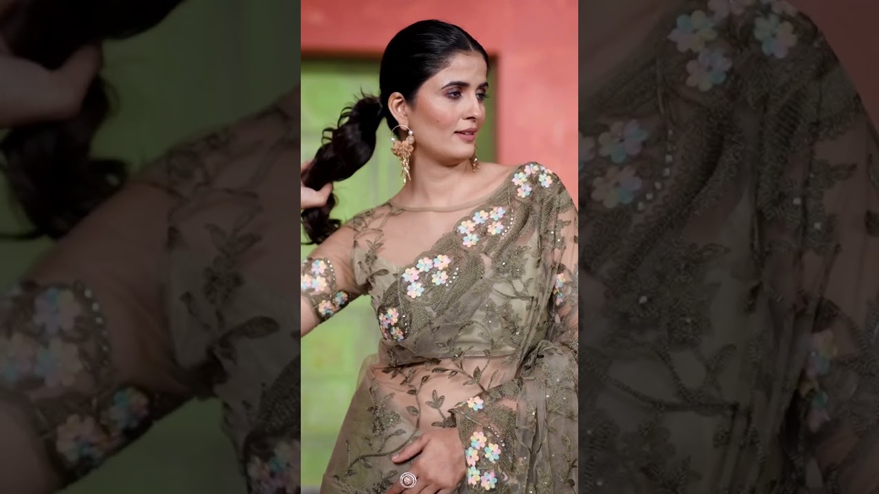 Olive Green Thread Embroidered Saree – Butterfly Net, Party Wear