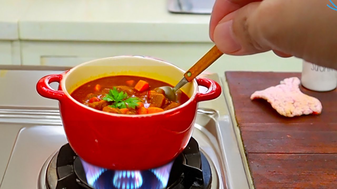 3-часовое непрерывное ASMR-видео, рецепты блюд из говядины миниатюрная кухня звуки, миниатюрная еда.