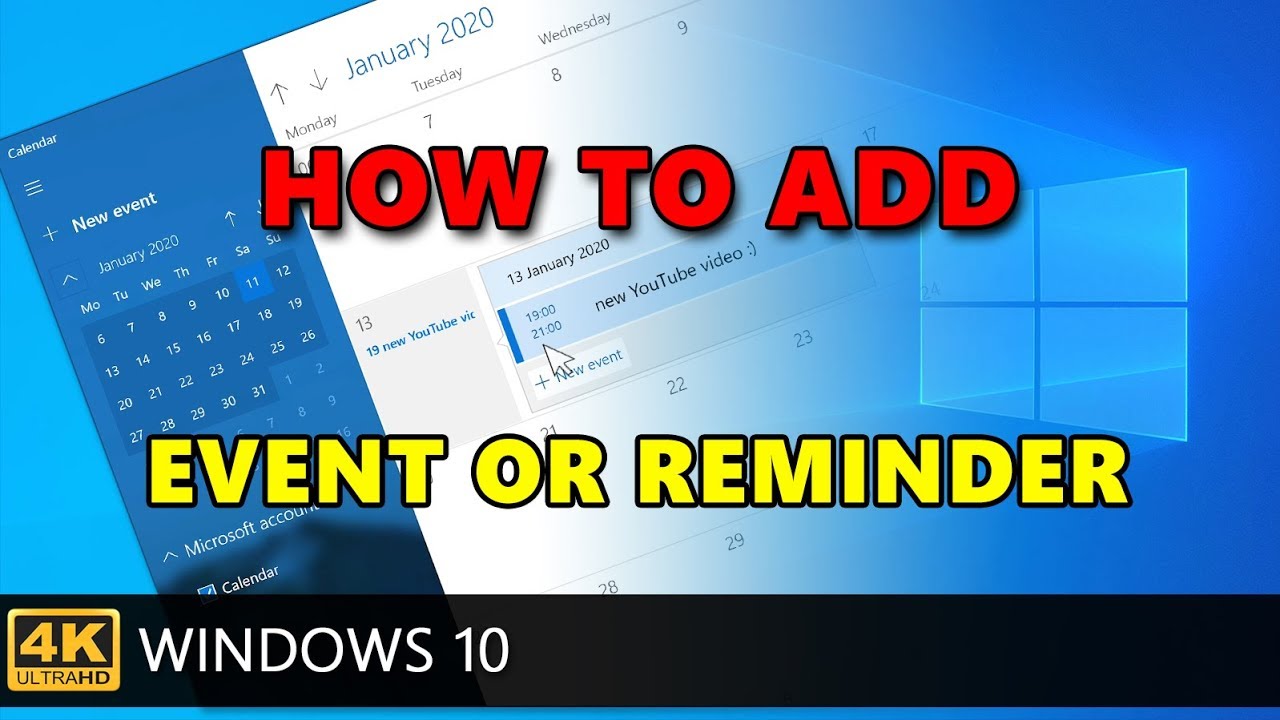 Windows 10 How to add event or reminder to calendar. YouTube