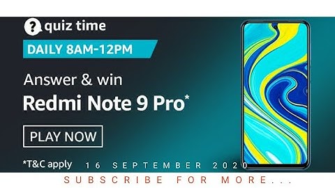 Amazon Daily Quiz Answers Today 16 September || Win Redmi Note 9 Pro