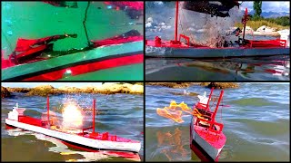 Cardboard RC ship exploded and sinking in coastal waters