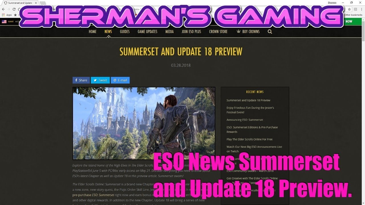 ESO News Summerset and Update 18 Preview. YouTube