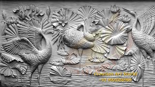 Master-class relief wall mural, "Cranes with lotus & leaf " in punjab, Art by Pulakesh Pramanik