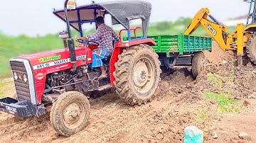 JCB 3DX Backhoe Loading Mud | Massey Ferguson 241 DI Unloading Mud | Swaraj 744 FE