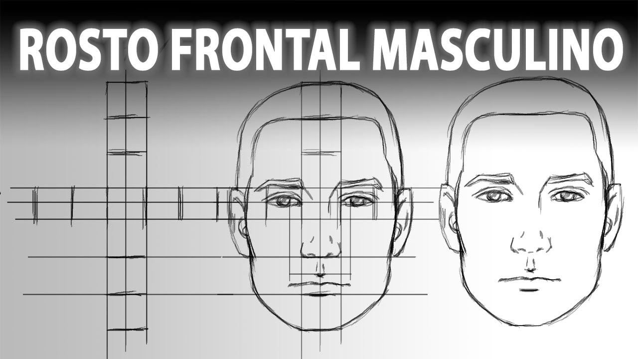 Rosto Masculino Frontal - Desenhe Rápido e Fácil 