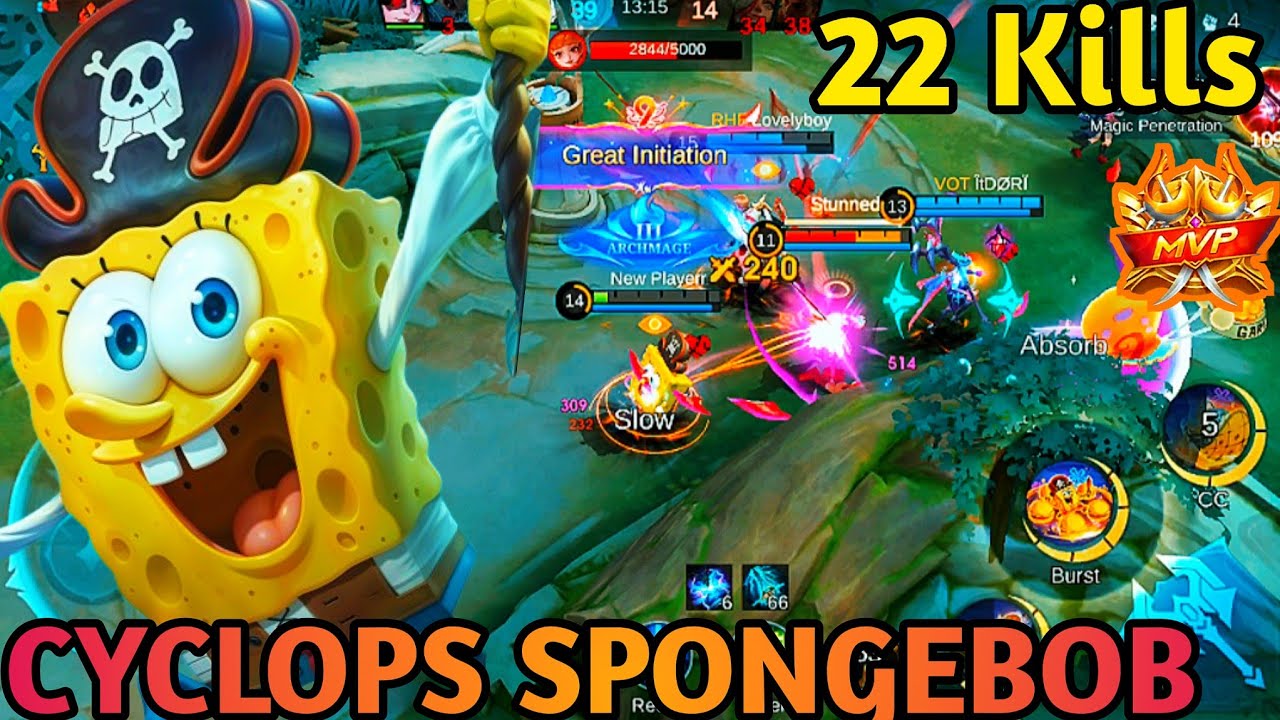 22 Kills!! Cyclops SpongeBob | Insane Damage Legendary & MVP Gameplay | MLBB 5v5