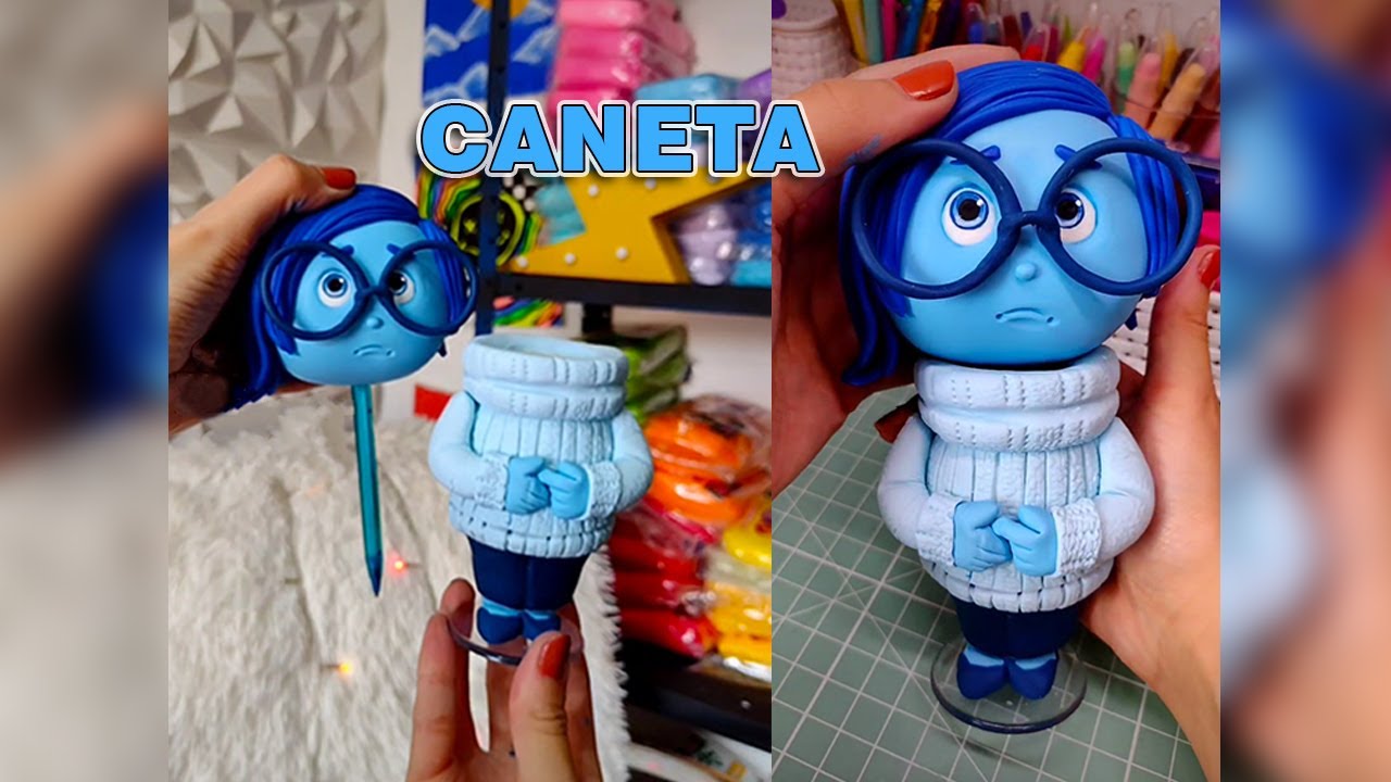 Tristeza Divertida Mente em biscuit - Porta caneta - DIY - Volta às aulas 2024 ✅