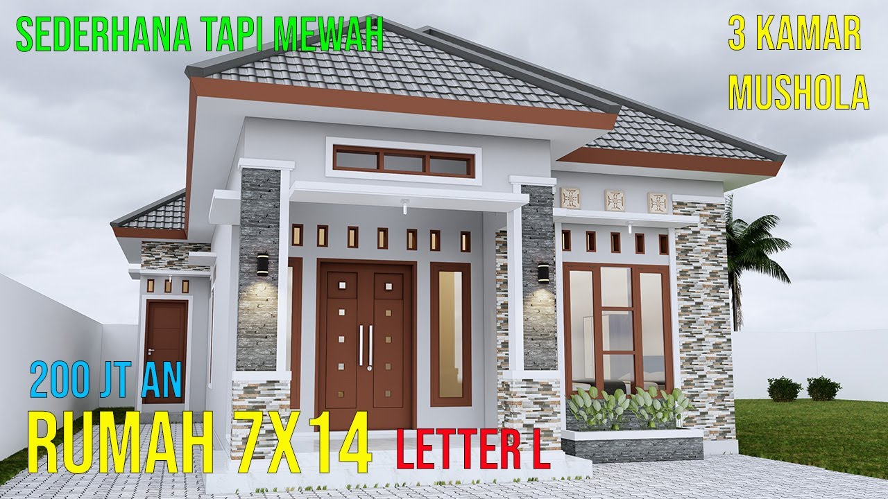 Desain Rumah 7X14 m 3 kamar tidur 1 lantai minimalis sederhana tapi mewah letter L - YouTube - Denah Rumah 7x14 3 Kamar Tidur