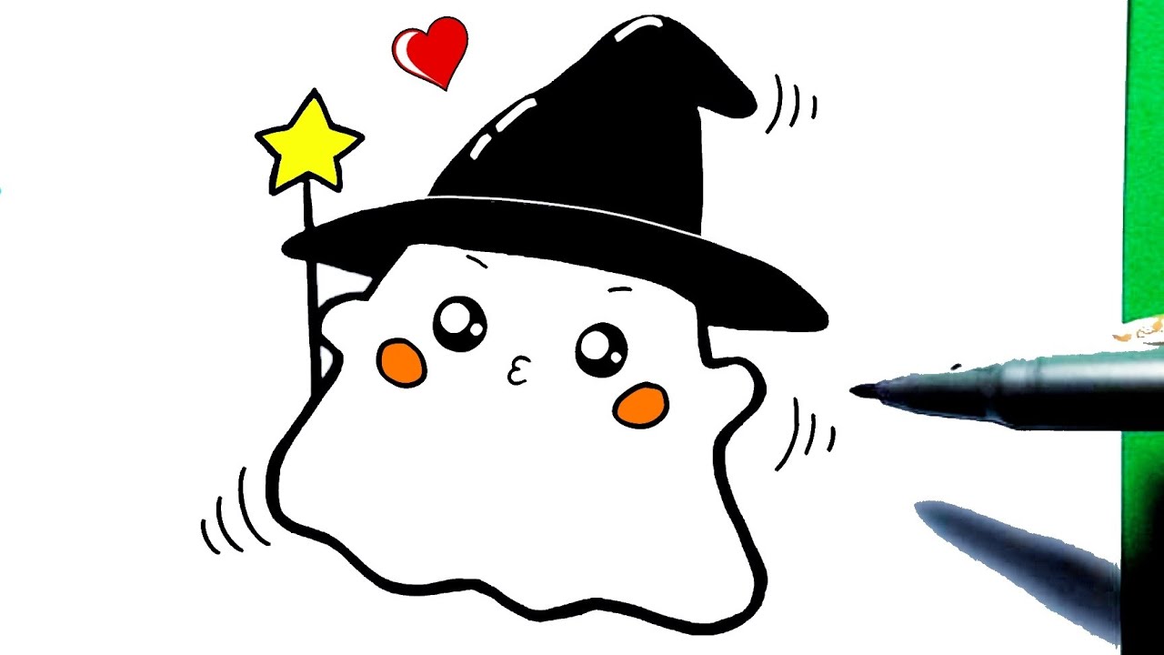 Como desenhar Fantasminha de Halloween fofo Kawaii ❤ Desenhos