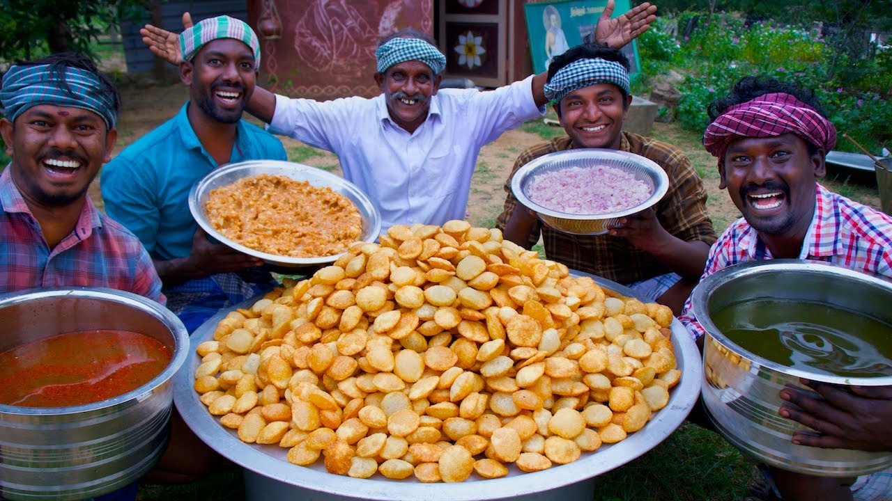⁣1000 PANI PURI | Golgappa Recipe Cooking in South Indian Village | How to make Pani Puri Recipe