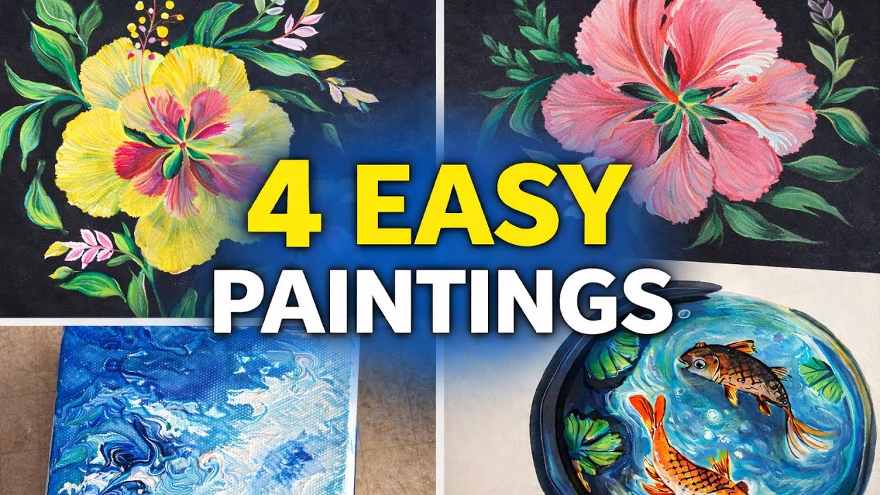 Простые идеи для начинающих художников | 4 картины #простоерисование #урокиискусства #kaviartstudio