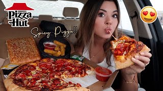 Pizza Hut Mukbang (New Spicy Lovers Pizza, Mozzarellas Sticks & Breadsticks! | Steph Pappas