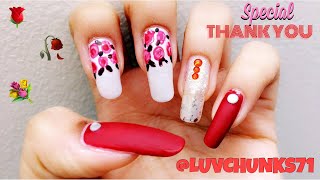 RED ROSES AND GLITTER NAIL ART FOR @LUVCHUNKS71 | Basic Nail Art Tutorial