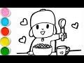 Cute Pocoyo having breakfast Drawing, Painting and Coloring For Kids and Toddlers_ Easy Drawing