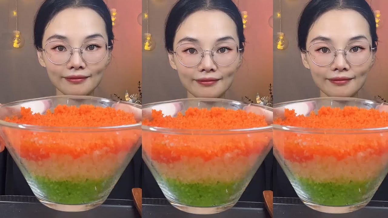 Shan / ASMR ICE EATING WITH MATCHA + MILK POWDER + PASSION FRUIT #eatingice #mukbangiceeating