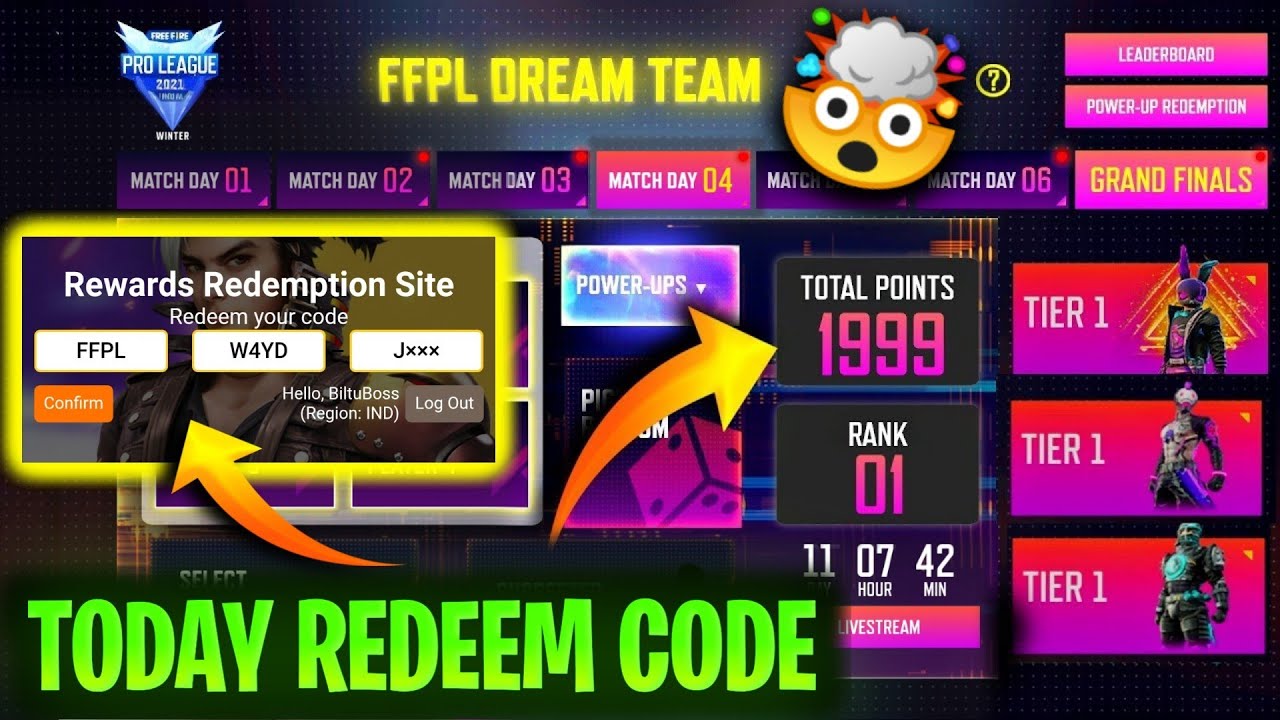 FFPL DREAM TEAM REDEEM CODE DAY 3 | FF NEW EVENT | TRIPLE CAPTAIN REDEEM CODE |POWER UP REDEEM CODE